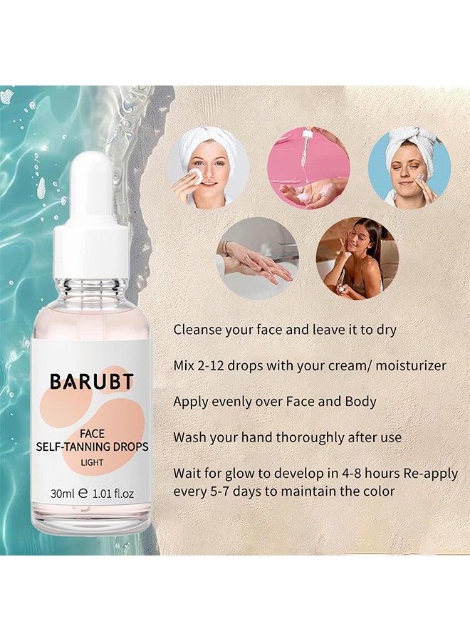 باروبت قطرات تسمير الوجه الذاتية، تسمير بدون شمس للحصول على لون برونزي مشمس، قطرات تسمير طبيعية بدون شمس تعمل على تعزيز لون بشرتك الطبيعي، لجميع أنواع البشرة، الحجم الكامل الفاتح 30 مل - Image 4